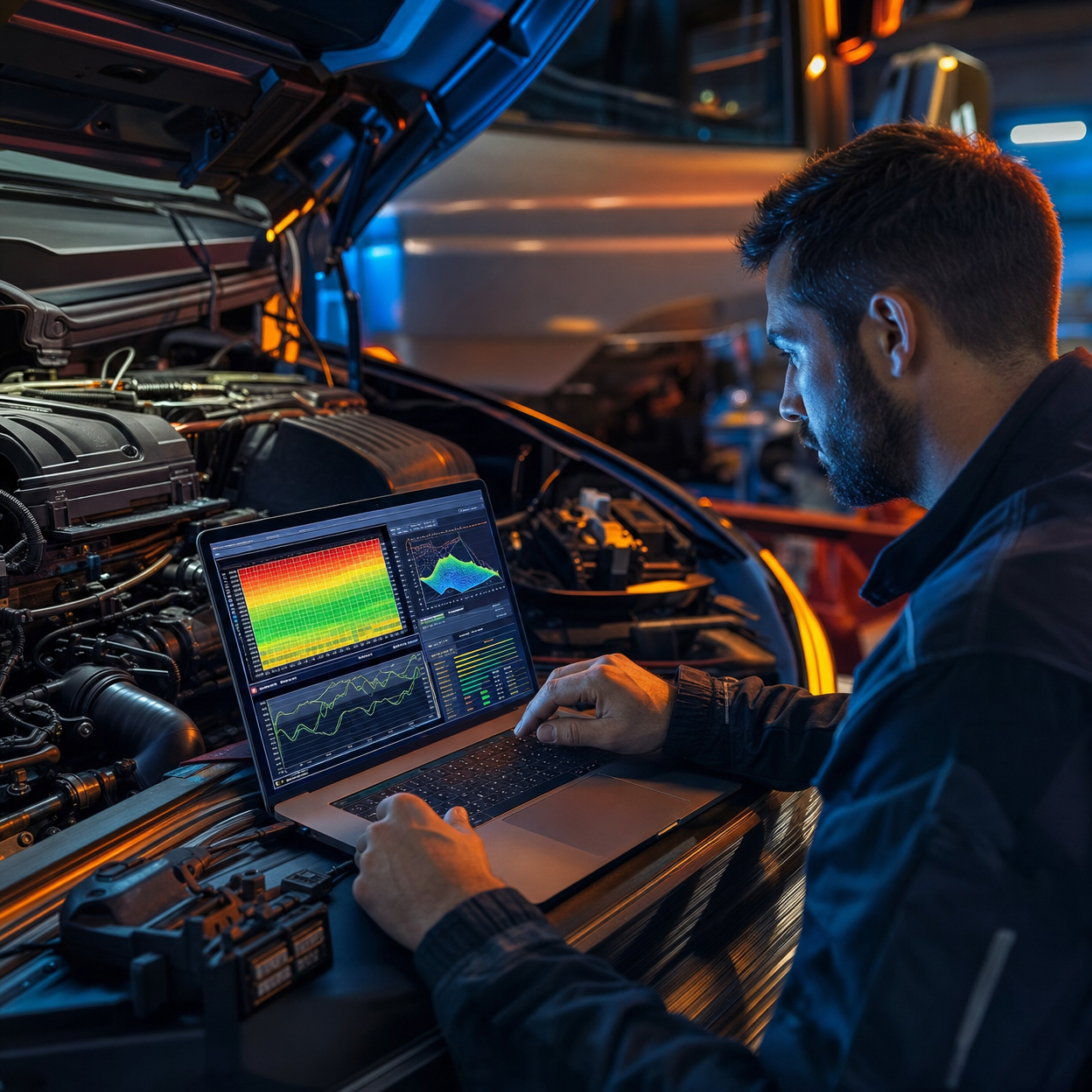 Software de mapas ECU en pantalla — optimización de parámetros de motor